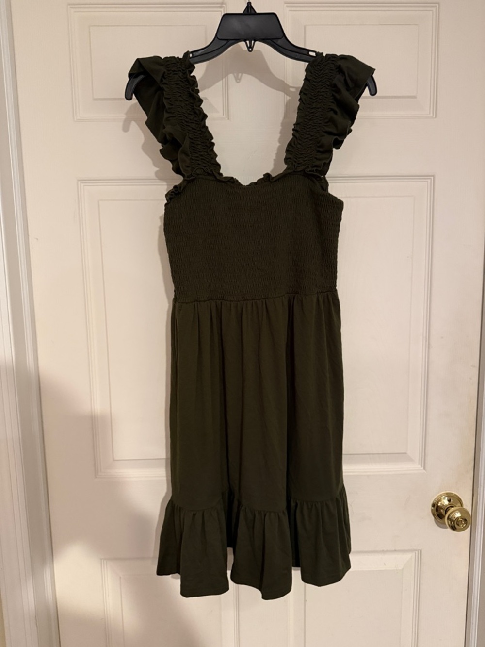 Olive Green Ruffle Strap Dress